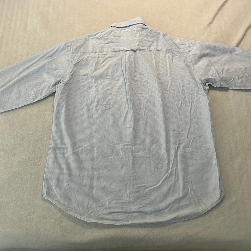 J. Crew Mens Large Blue White Seersucker Check Button Down Shirt Long Sleeve L